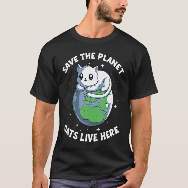 Camiseta Salvar El Planeta De Los Gatos Viven Aquí El Entor (Anverso)