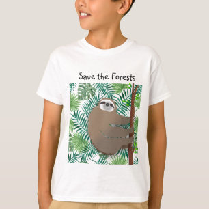 Camiseta Salvar la eslogan de los bosques subiendo un árbol