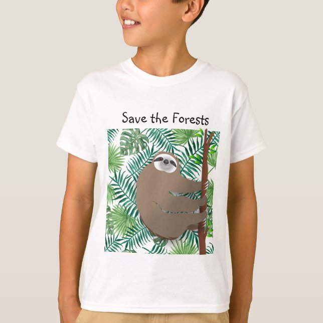 Camiseta Salvar la eslogan de los bosques subiendo un árbol (Anverso)