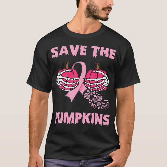 Camiseta Salvar las calabazas Skeleton Mano Cáncer de Mama  (Anverso)