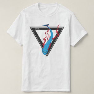 Camiseta salvar nuestro triángulo SOS de los tiburones