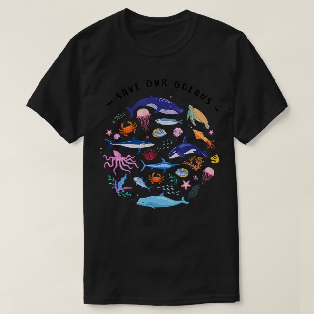 Camiseta Salvar nuestros océanos Criaturas del mar Marítimo (Diseño del anverso)