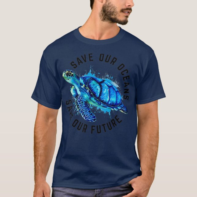Camiseta Salvar nuestros océanos, la tortuga marina, por el (Anverso)