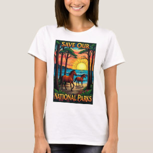 Camiseta Salvar nuestros parques nacionales Caballos salvaj