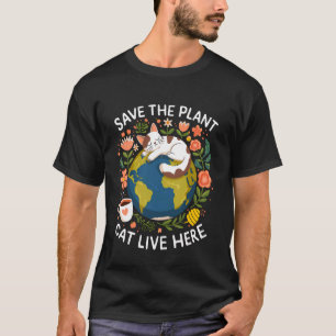 Camiseta Salvar Planetas Gatos Amante Café Lindo Ecológico