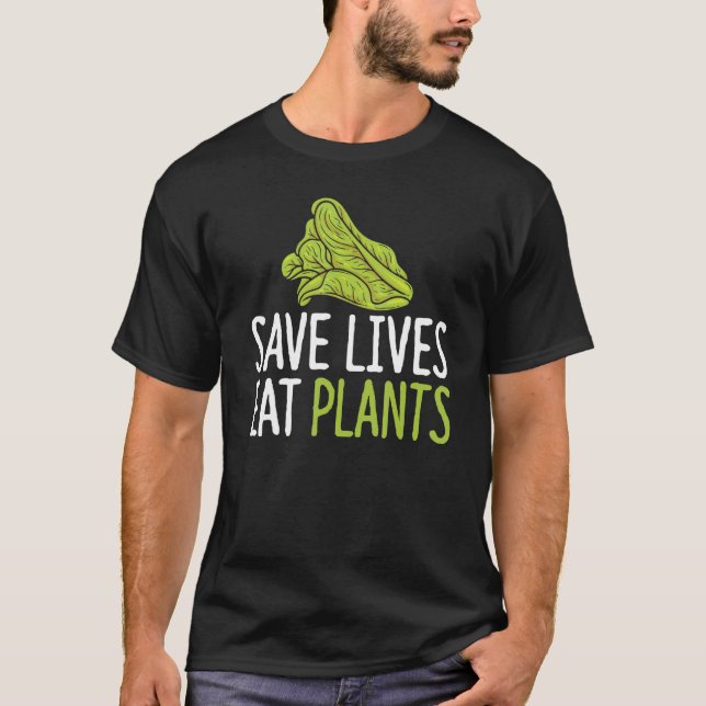 Camiseta Salvar vidas Comer plantas Vegan lechuga Vegetaria (Anverso)
