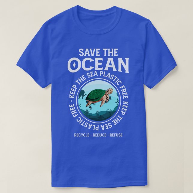 Camiseta Salve El Océano Mantenga La Tortuga Libre De Plást (Diseño del anverso)