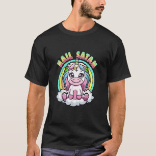 Camiseta Salve Satán Unicornio Lindo Arcoíris Heavy Metal S