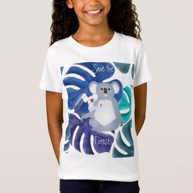 Camiseta Salvemos los bosques a mamá y bebé Koala en los bo (Anverso)