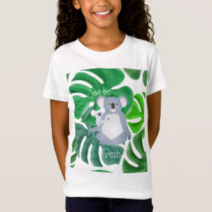 Camiseta Salven los bosques a mamá y bebé Koala en los bosq