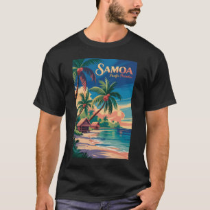 Camiseta Samoa Playa Ilustración Samoana Arte de Viaje Vint