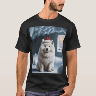 Camiseta Samoyed con sombrero de Navidad