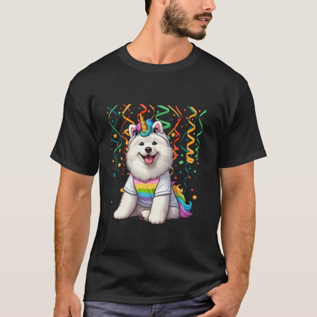 Camiseta Samoyed Cosplay Coloful Unicorn Birthday Kids Todd (Anverso)