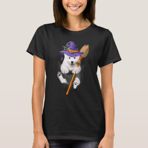 Camiseta Samoyed Dog Collie Witch Broom Pocket Halloween
