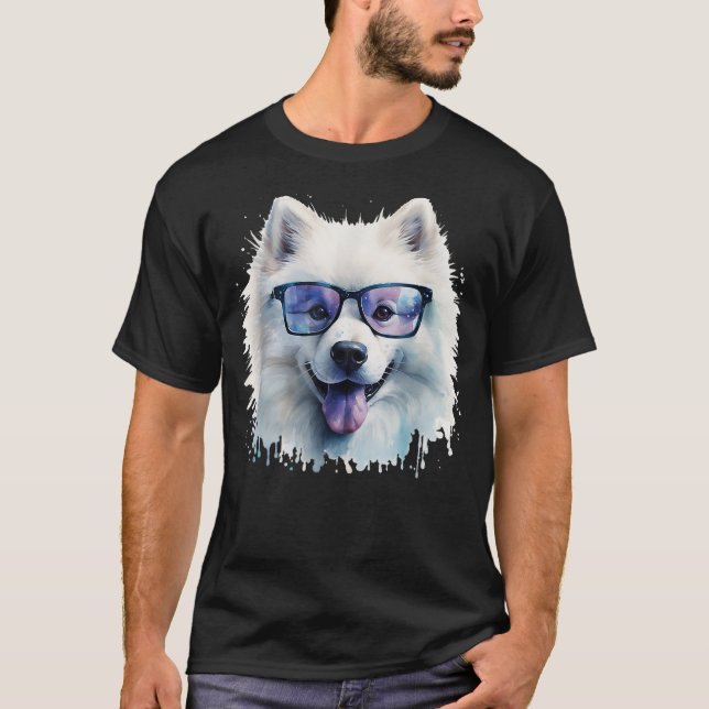 Camiseta Samoyed Dog Wearing Glasses Watercolor (Anverso)