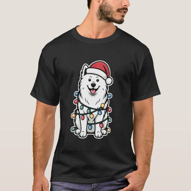 Camiseta Samoyed Envuelto en Luces de Navidad (Anverso)