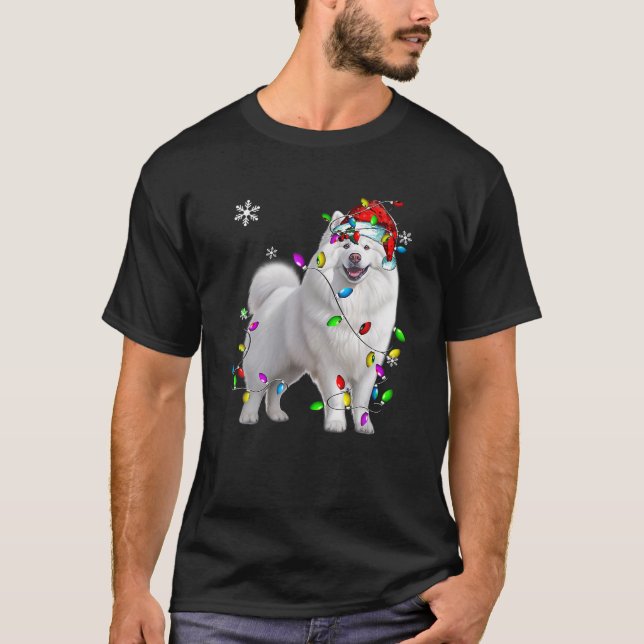 Camiseta Samoyed Envuelto En Navidades Luces Perro (Anverso)
