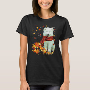 Camiseta Samoyed Fall Scarf Dogs Autumn Leaves