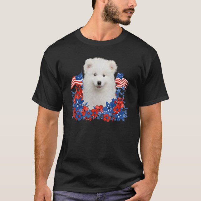 Camiseta Samoyed Flores Independientes Perro Bandera Americ (Anverso)