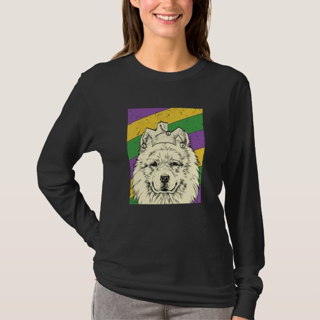 Camiseta Samoyed Jester Mardi Gras Dog Mom or Dad (Anverso)