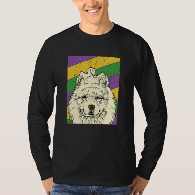 Camiseta Samoyed Jester Mardi Gras Dog Mom or Dad (Anverso)