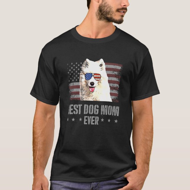 Camiseta Samoyed Mejor Perro Mamá Jamás Retro Bandera Estad (Anverso)