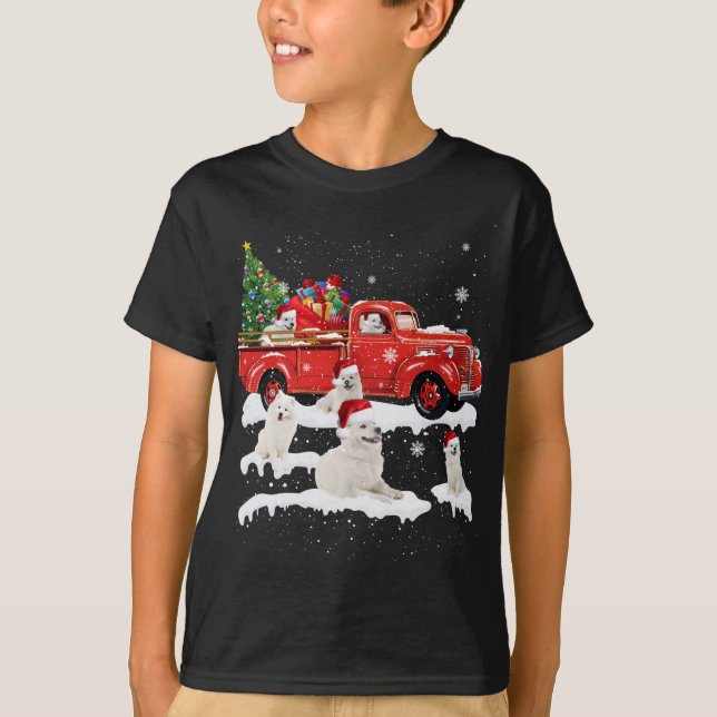 Camiseta Samoyed Riding Red Truck Merry Christmas X-mas Ugl (Anverso)