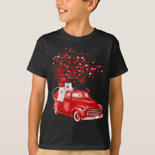 Camiseta Samoyed Riding Red Truck Valentine Butterfly Heart