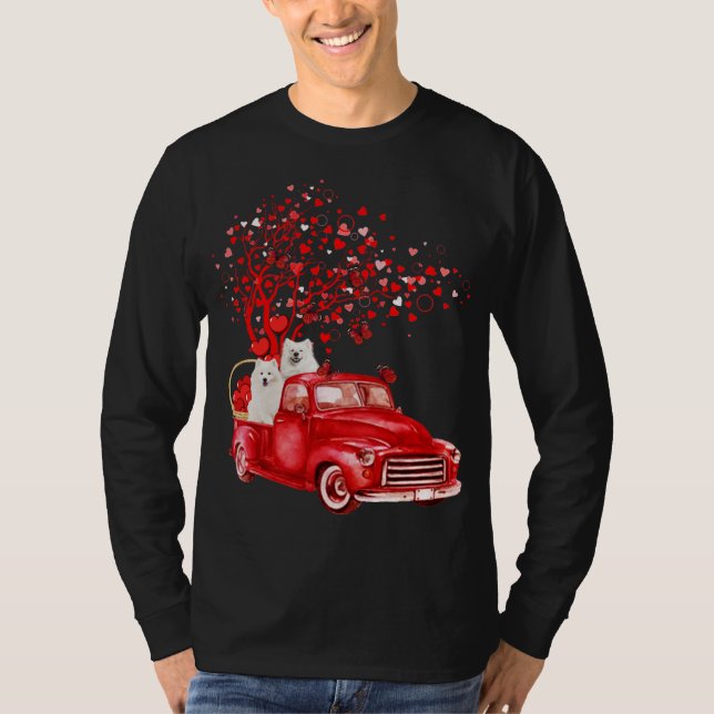 Camiseta Samoyed Riding Red Truck Valentine Butterfly Heart (Anverso)