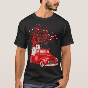 Camiseta Samoyed Riding Red Truck Valentine Butterfly Heart