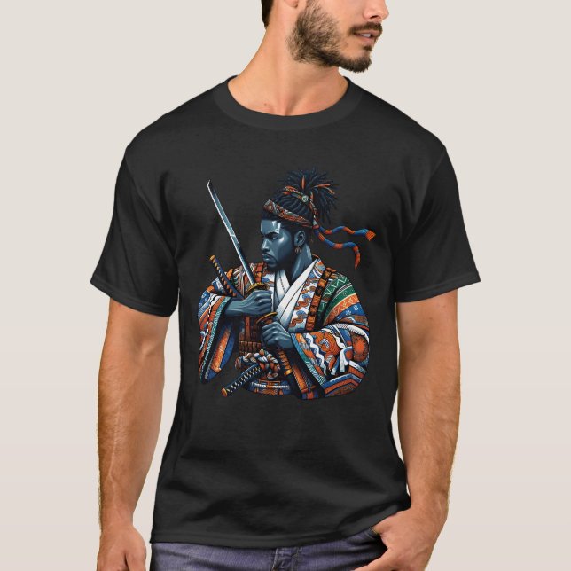 Camiseta Samurai Anime Personalizado afroamericano bushi ja (Anverso)