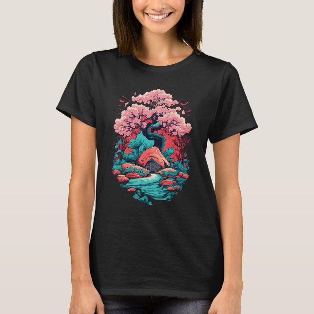 Camiseta Samurai Arte Japonés Florecimiento de cerezo Sakur (Anverso)