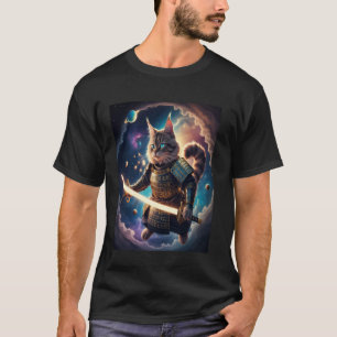 Camiseta Samurái Astral Gato Guardián de las Olas Celestial