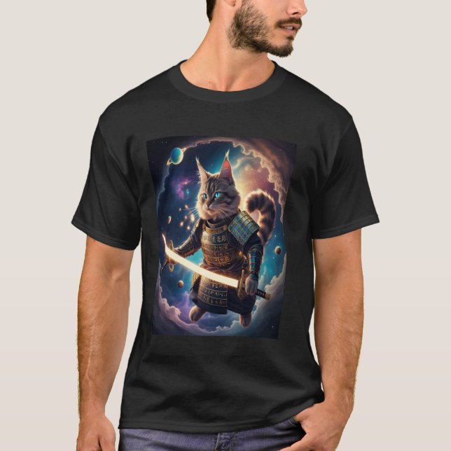 Camiseta Samurái Astral Gato Guardián de las Olas Celestial (Anverso)