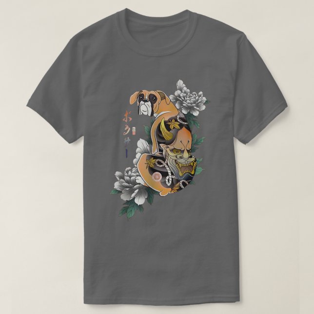 Camiseta Samurai Boer Dog Ukiyoe Flores de guerrero japonés (Diseño del anverso)