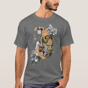 Camiseta Samurai Boer Dog Ukiyoe Flores de guerrero japonés