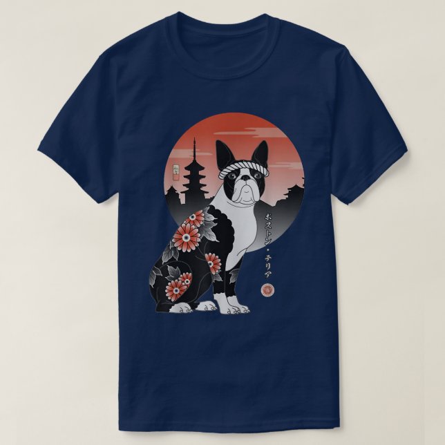 Camiseta Samurai Boston Terrier Ukiyo-e Japanese Warrior Lo (Diseño del anverso)