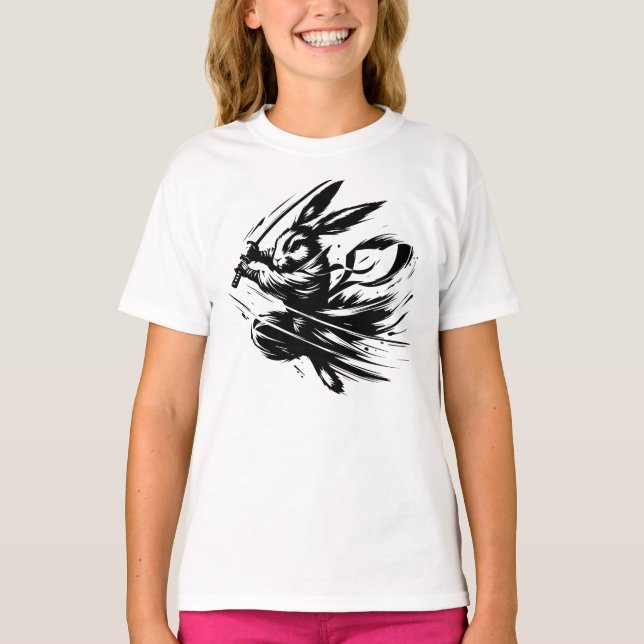 Camiseta Samurai Bunny Black Ink Warrior Rabbit (Anverso)