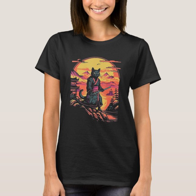 Camiseta Samurai Cat Bushido Japanese Aesthetic Style (Anverso)