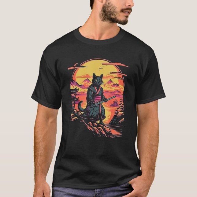 Camiseta Samurai Cat Bushido Japanese Aesthetic Style (Anverso)