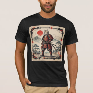 Camiseta Samurai Cat Illustration T-Shirt | Japanese Sunset