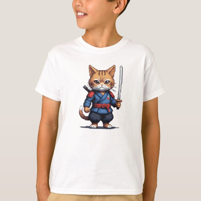 Camiseta Samurai Cat Pixel Art (Anverso)