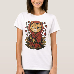 Camiseta Samurai Cat T-Shirt   Gato de Anime Guerrero Japon