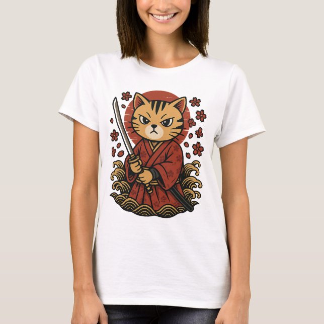 Camiseta Samurai Cat T-Shirt | Gato de Anime Guerrero Japon (Anverso)