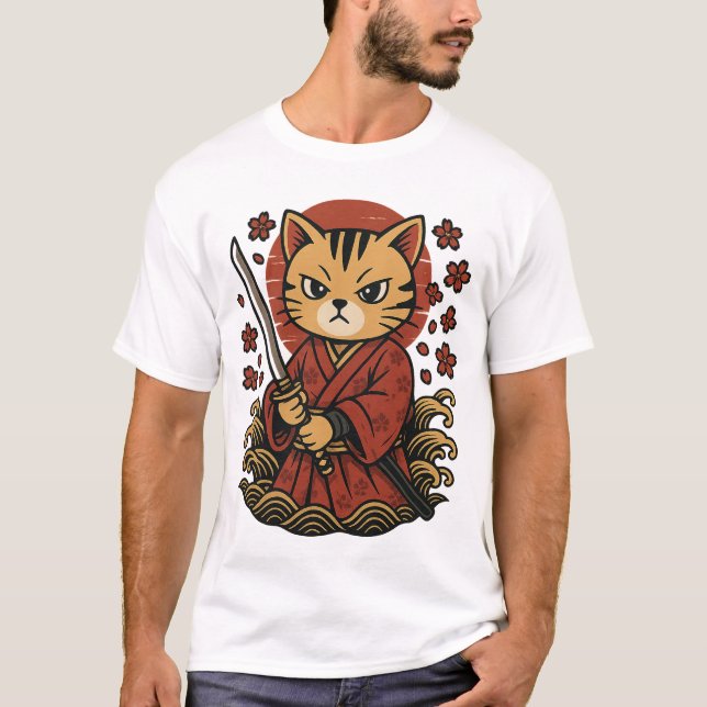 Camiseta Samurai Cat T-Shirt | Gato de Anime Guerrero Japon (Anverso)