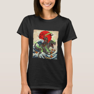 Camiseta Samurai Cat vs Zombie Dinosaur Spooky Ukiyo-e Hall