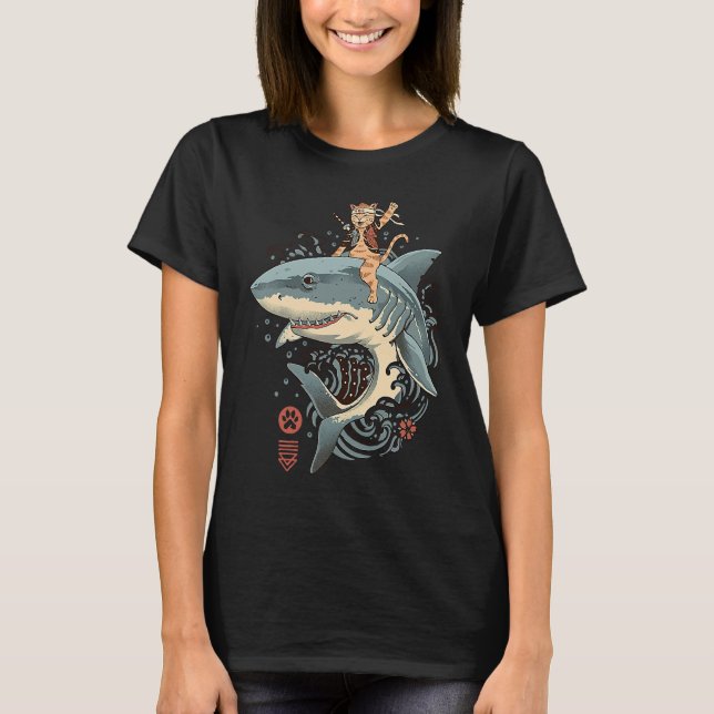 Camiseta Samurai Cat warrior Bushido shark Japanese Cats ka (Anverso)