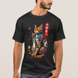 Camiseta Samurai Cat Warrior – Epic Japanese Tattoo Style 