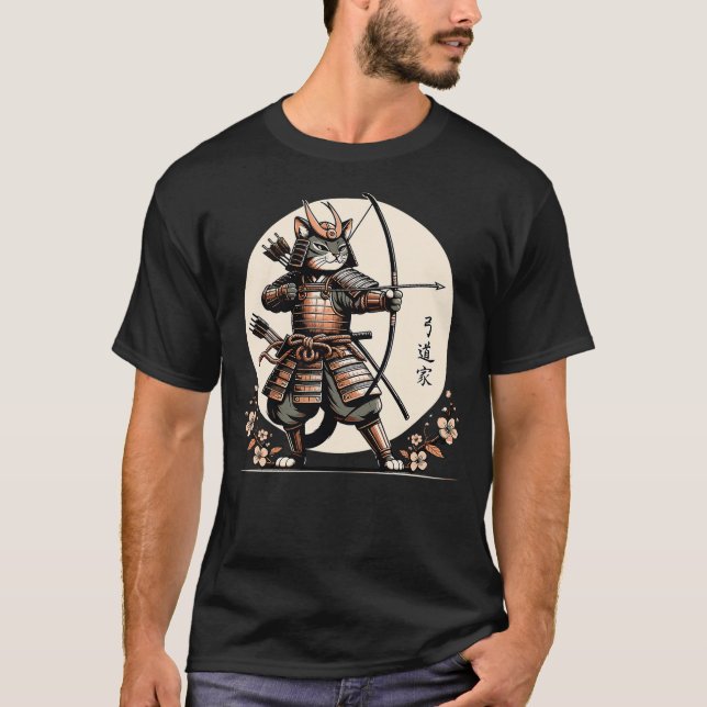 Camiseta Samurai Cat Warrior Japanese Archer Kitten in Vint (Anverso)