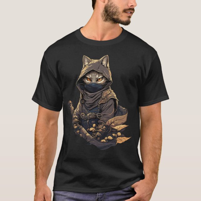 Camiseta Samurai Cat Warrior Japanese Style Feline Art  (Anverso)